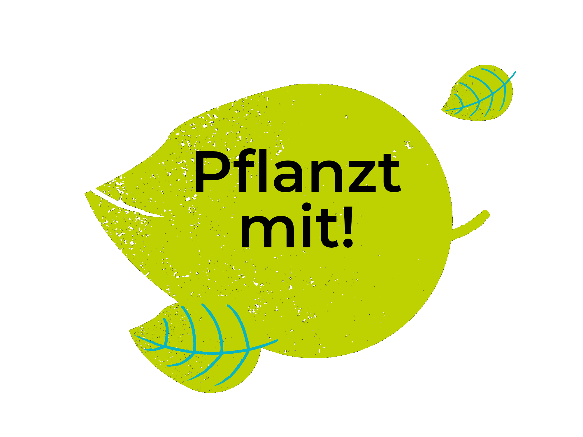 leicht animiertes Blatt mit Aufschrift "Pflanzt mit!"