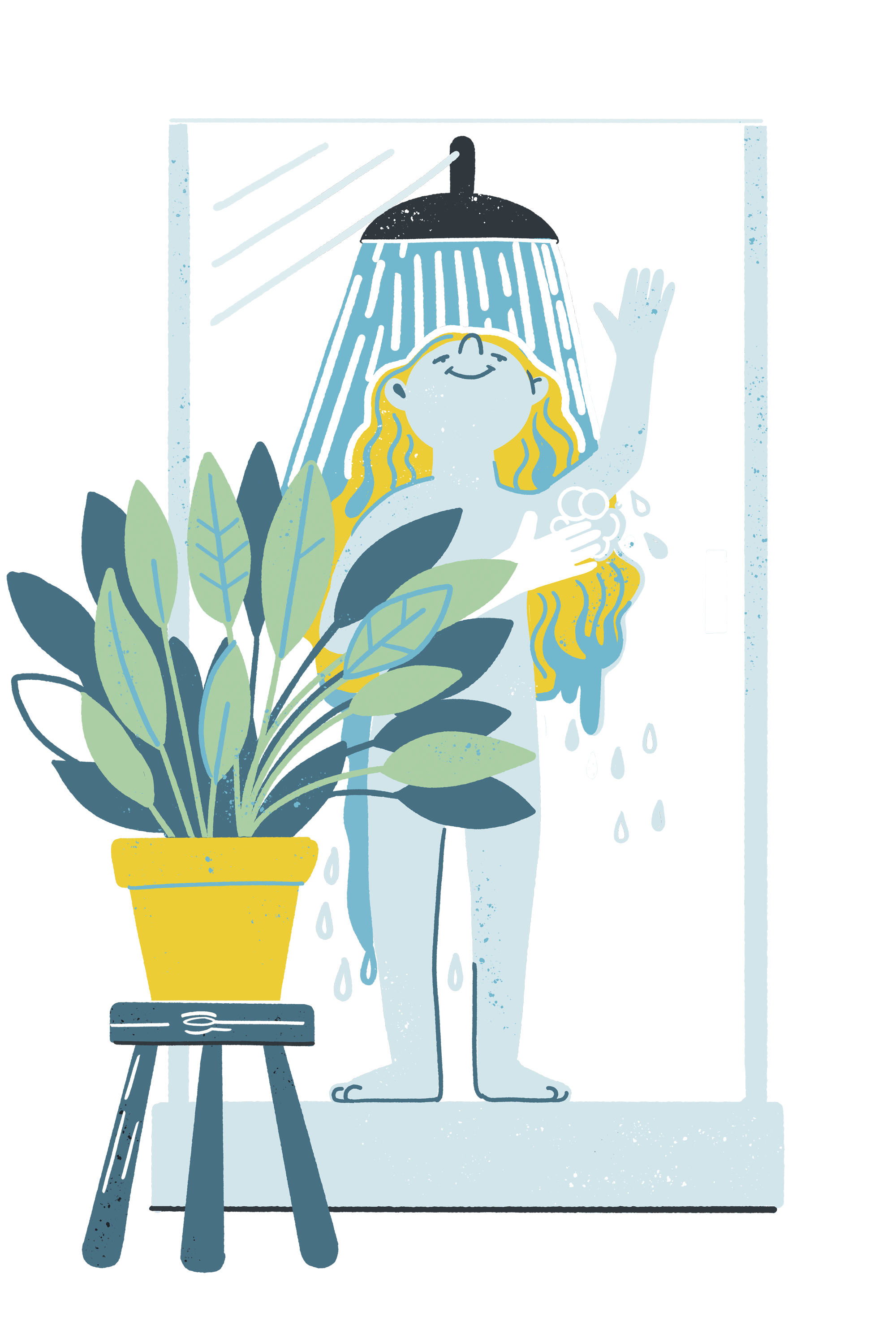 Illustration eines Menschen unter der Dusche