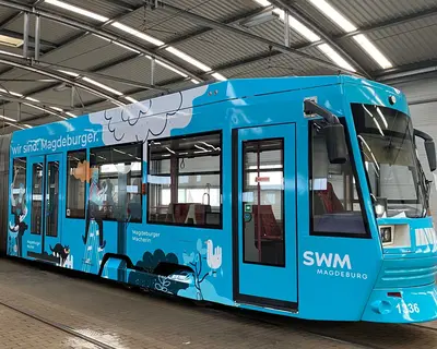 Ansicht der neuen SWM Straßenbahn