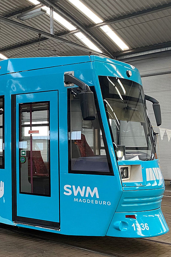Ansicht der neuen SWM Straßenbahn