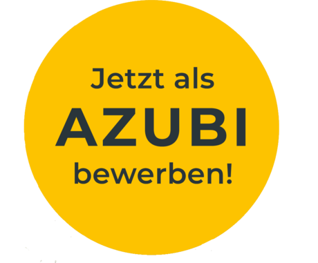 Gelber Störer mit Aufschrift "Jetzt als Azubi bewerben!"
