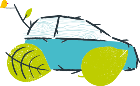 Grafik Auto mit Blättern als Räder
