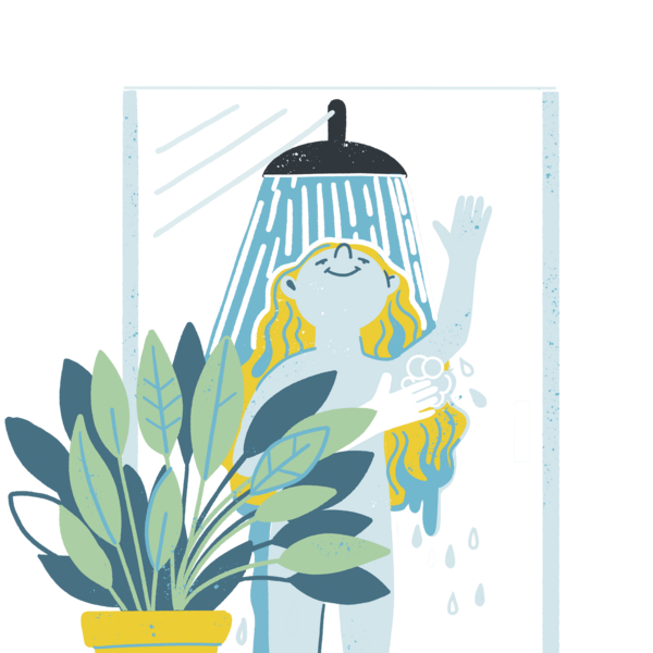 Illustration eines Menschen unter der Dusche