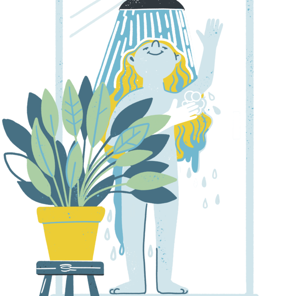 Illustration eines Menschen unter der Dusche