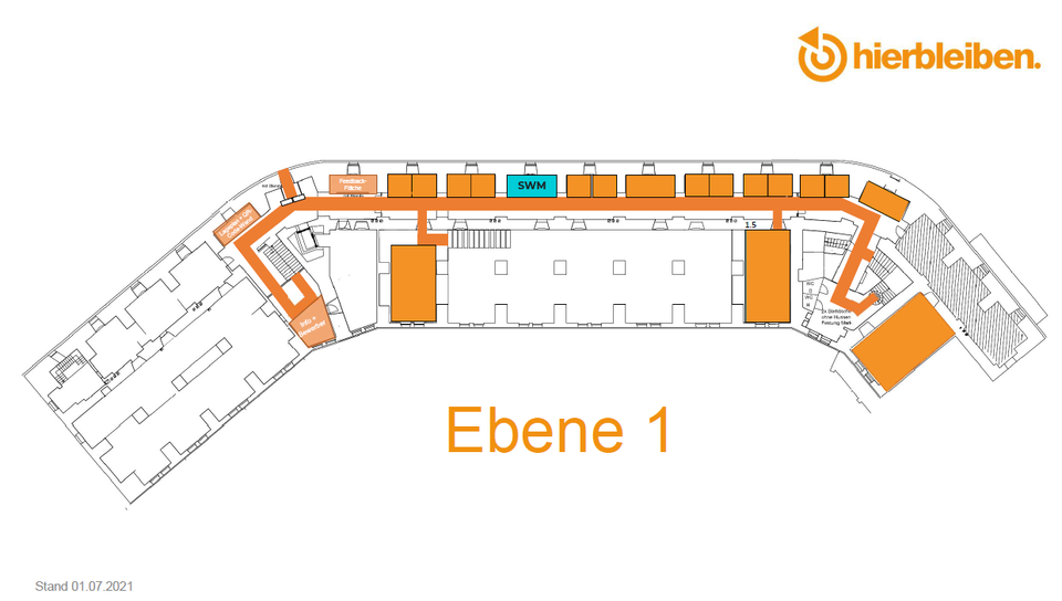 Lageplan der hierbleiben mit Markierung, wo sich der SWM Stand befindet