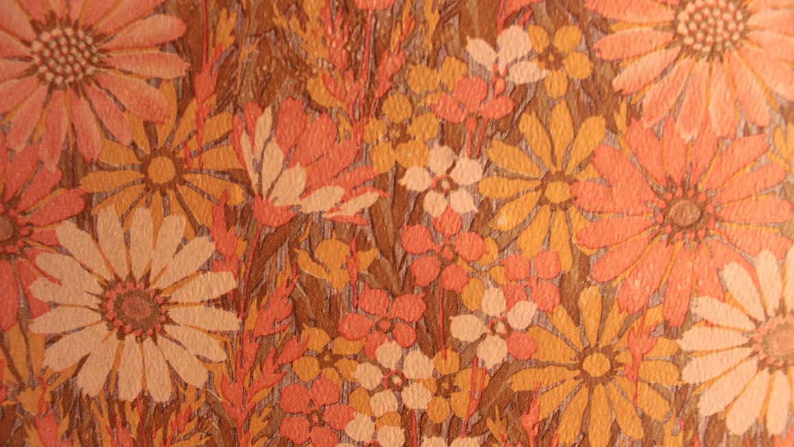 Alte orange Blümchentapete im alten Blauen Bock