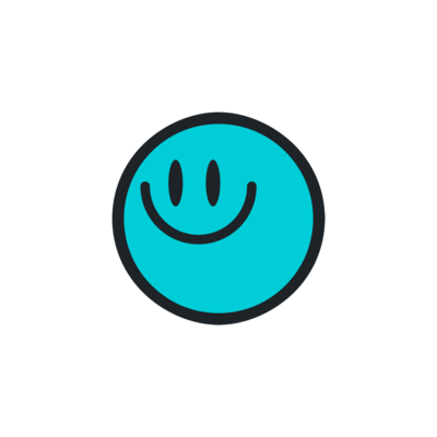 Grafik eines Smileys in türkis mit schwarzem Rand