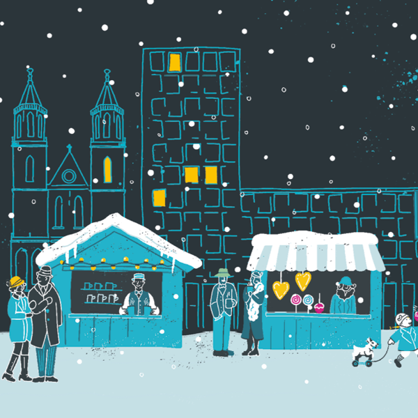 Illustration Weihnachtsmarkt am Blauen Bock