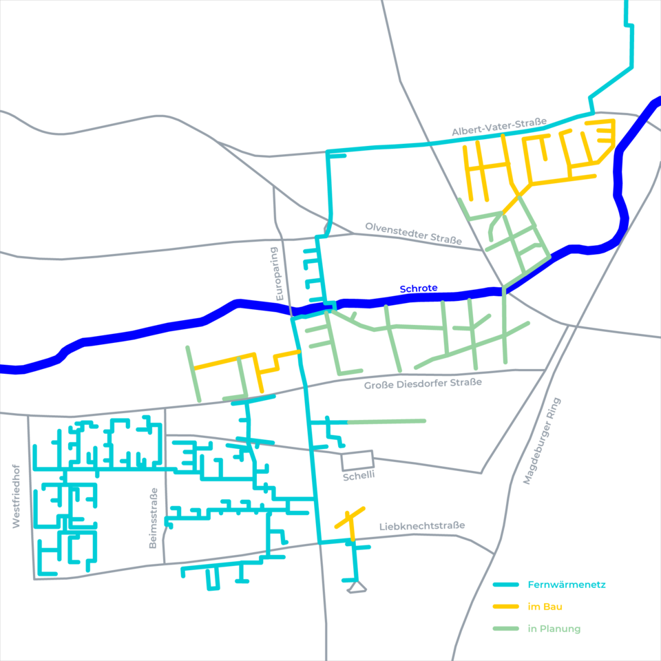 Karte zum Fernwämeausbau in Magdeburg Stadtfeld