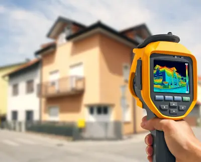 Infrarotkamera im Einsatz bei der Messung eines Hauses