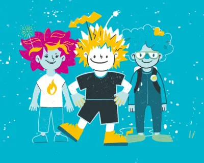 Unsere drei Figuren von Blitzkitz in einer Grafik