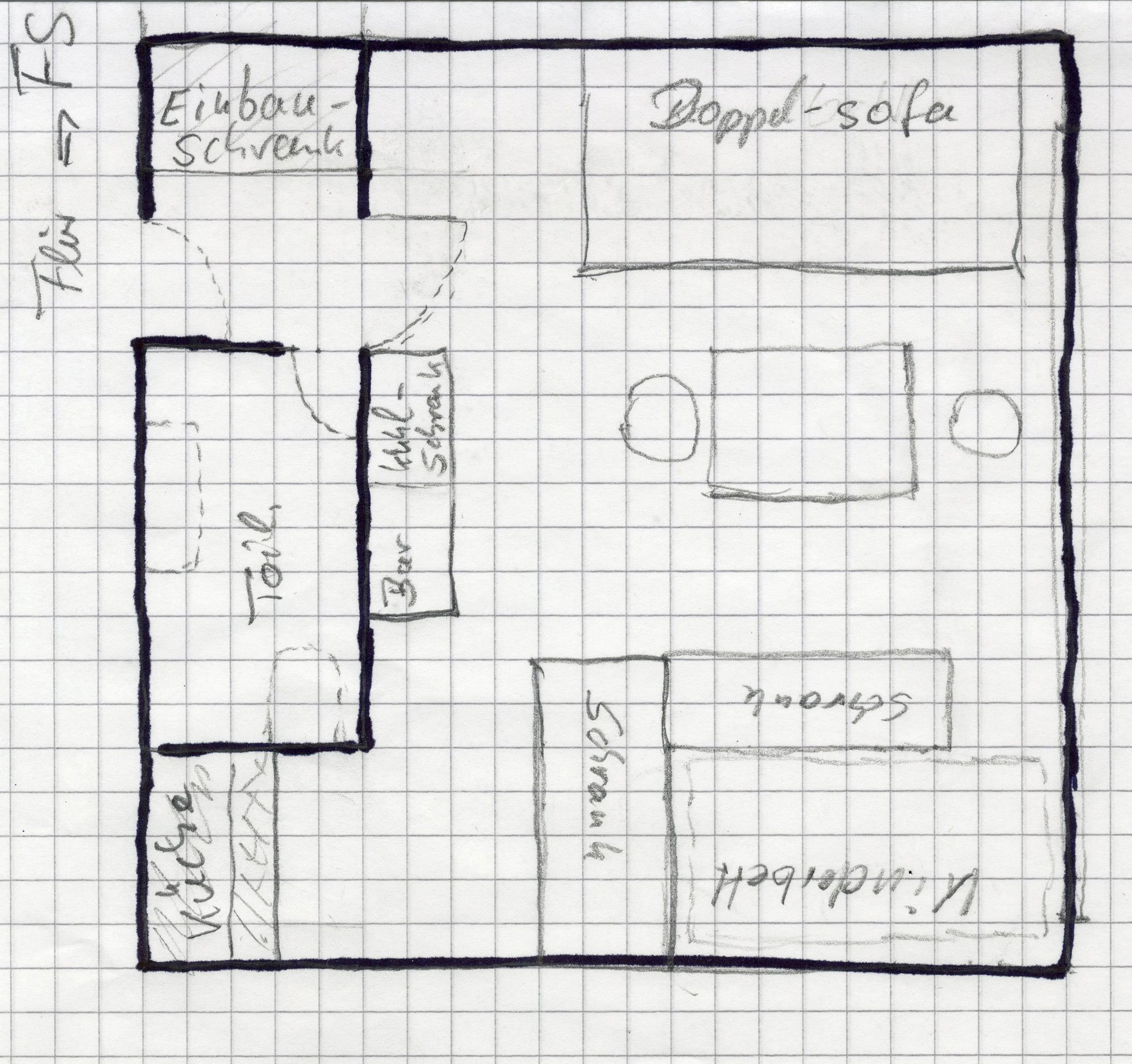 Grundriss einer 12 m² großen Wohnung im alten Blauen Bock