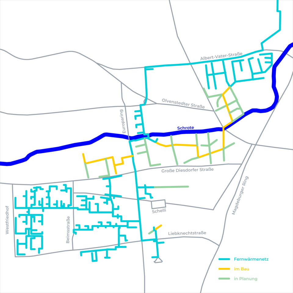 Karte zum Fernwämeausbau in Magdeburg Stadtfeld