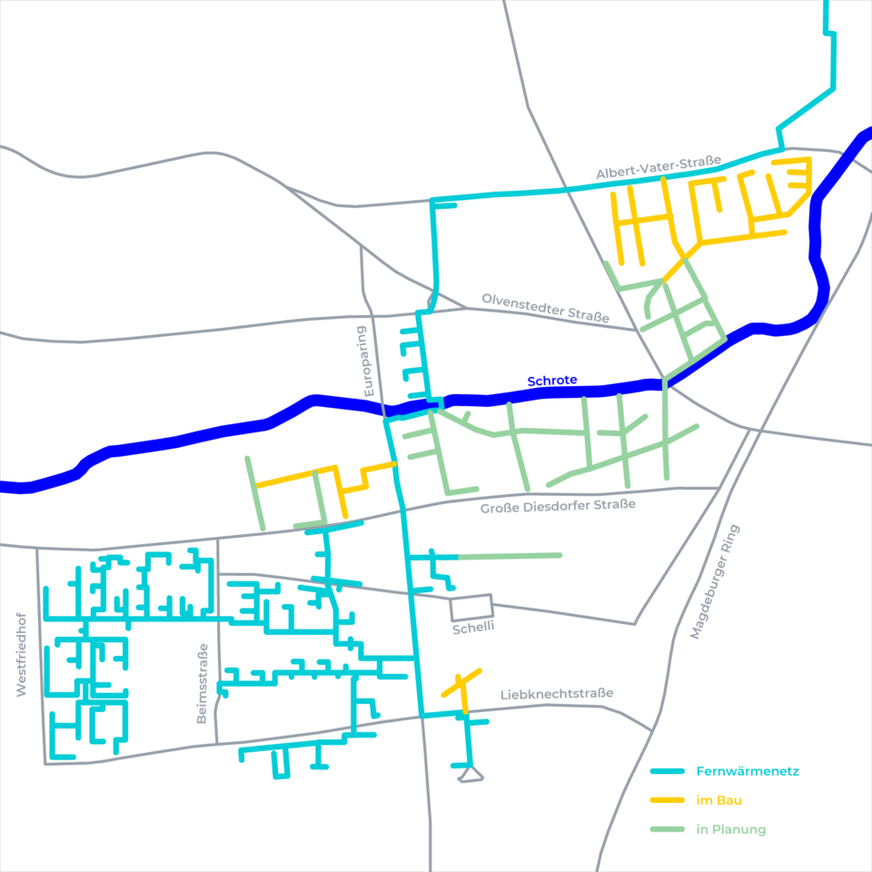 Karte zum Fernwämeausbau in Magdeburg Stadtfeld