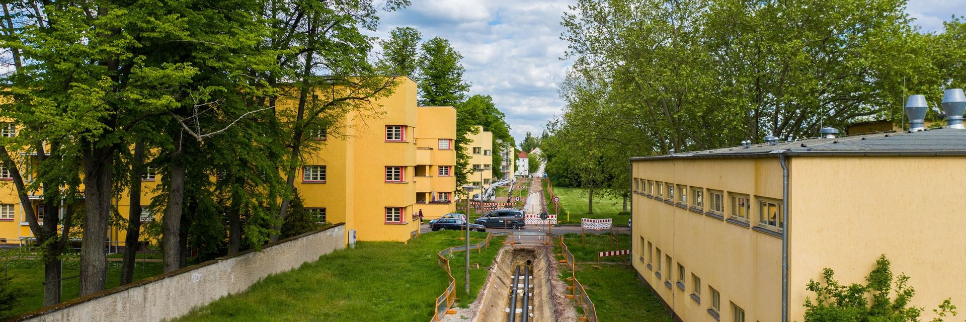Blick auf die Fernfärme-Baustelle in der Beimssiedlung
