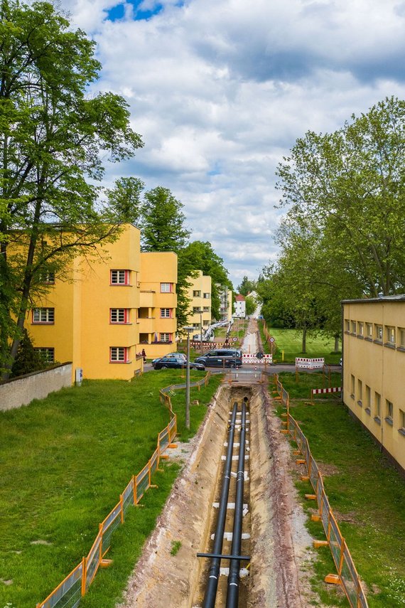Blick auf die Fernfärme-Baustelle in der Beimssiedlung