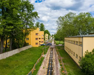 Blick auf die Fernfärme-Baustelle in der Beimssiedlung